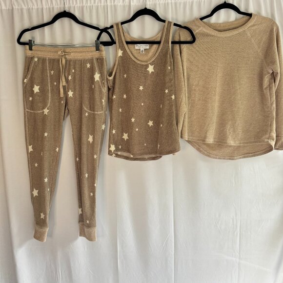 Live Love Lounge Other - Live Love Lounge 3pc Women Soft Pajamas Long Sleeve Lounge Set Tan Small - 0376